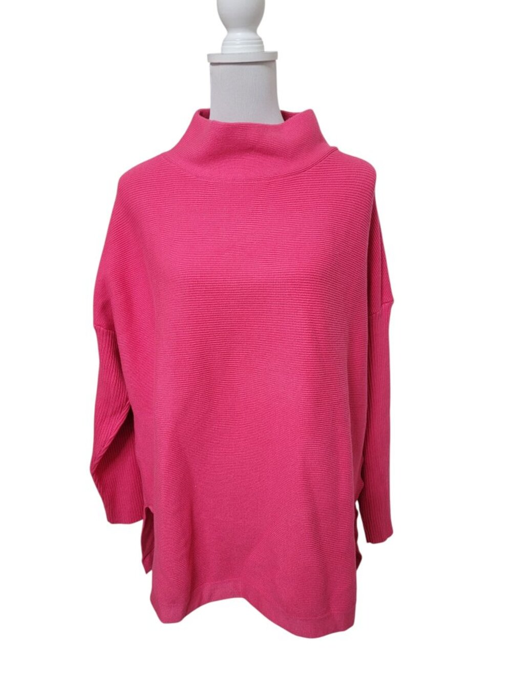 Lillusory Size L Hot Pink Mock Neck Ribbed Knit Sweater